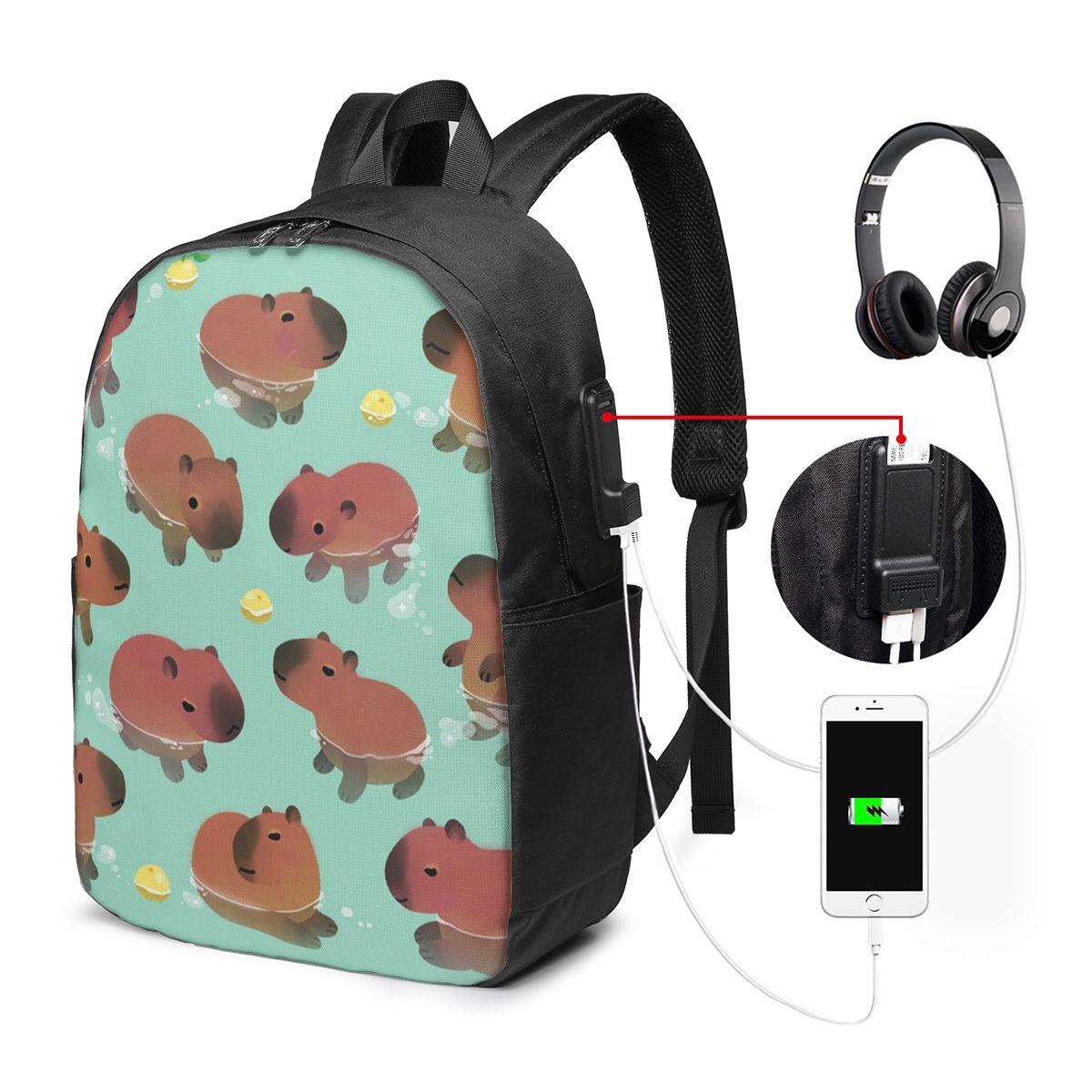 Women Bags For Travel - Mochila con estampado de animales Capybara,