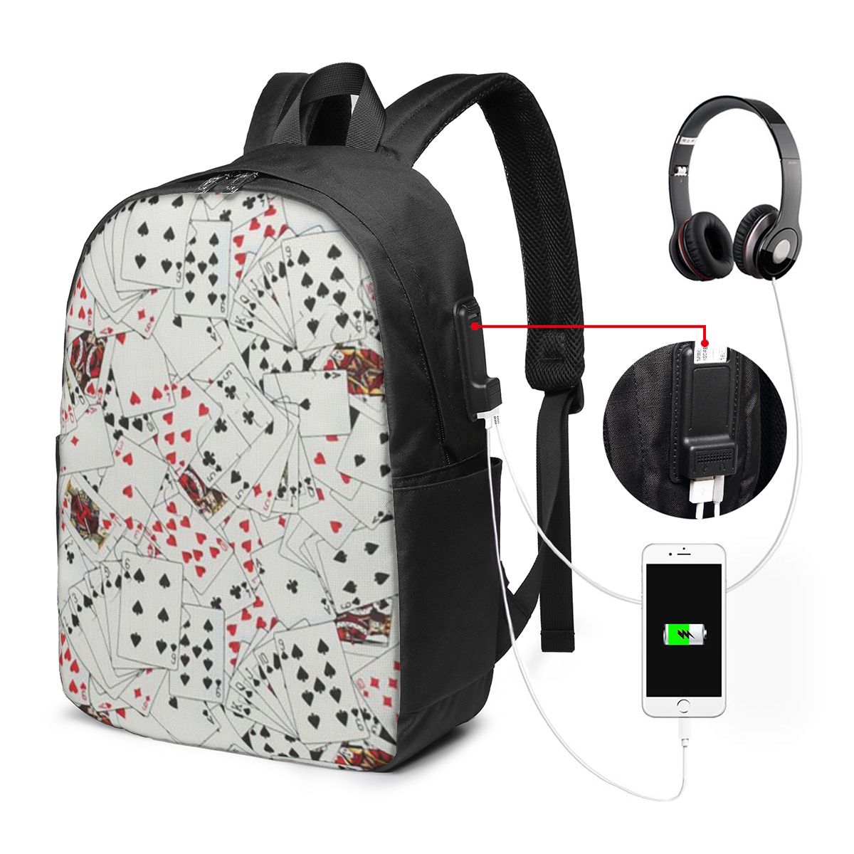Women Bags For Travel - Mochila con estampado de cartas de
